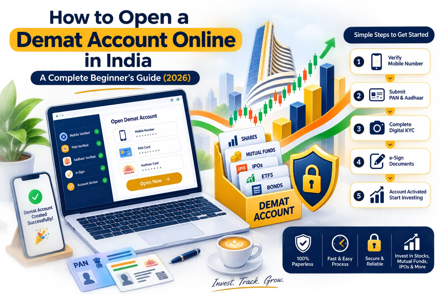 Beginner investor opening a Demat account online in India on a smartphone